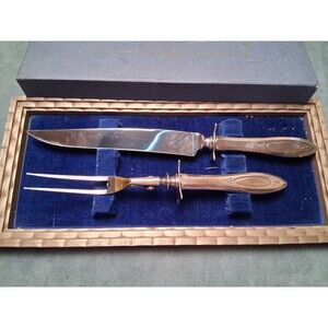 Vintage Community Plate Carving Knife & Fork Set Silver Plated Handles Box